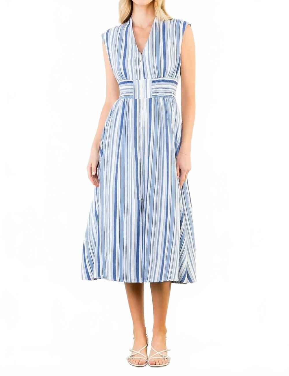 NEW THML striped sleeveless midi dress in navy